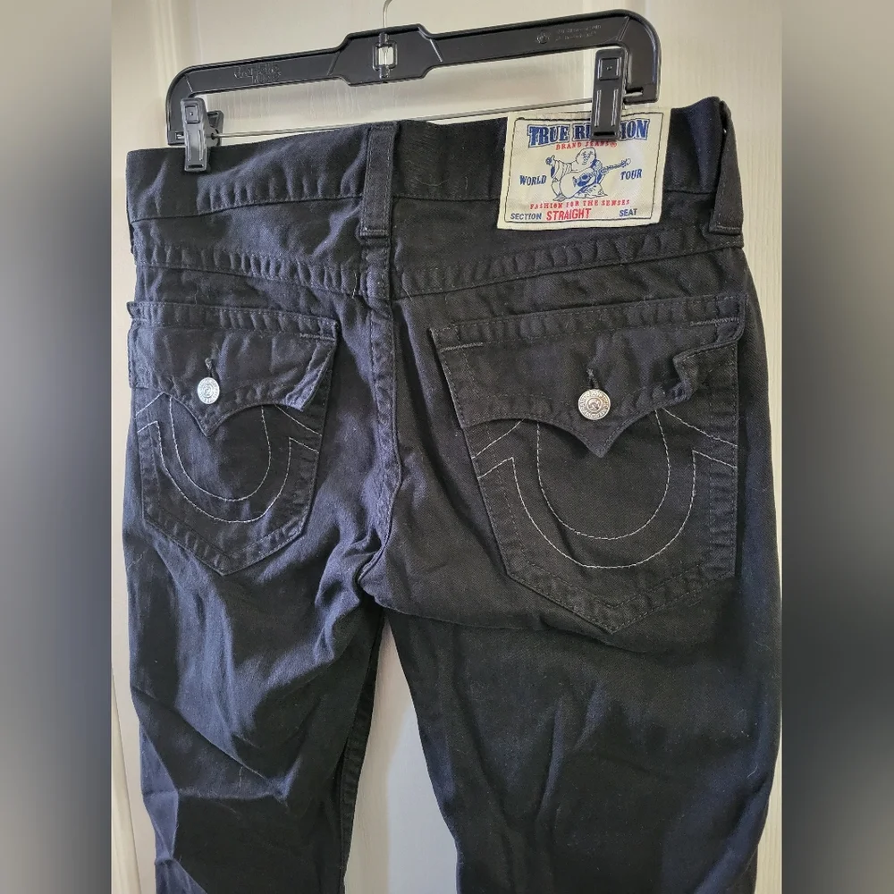 True Religion Section Straight Leg Jeans with Flap Pockets Black Size 32 Waist